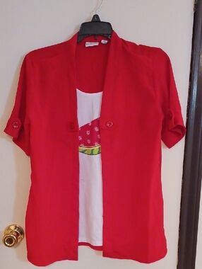Kim Rogers Red Short-Sleeve Open Front Top with Attached Tank